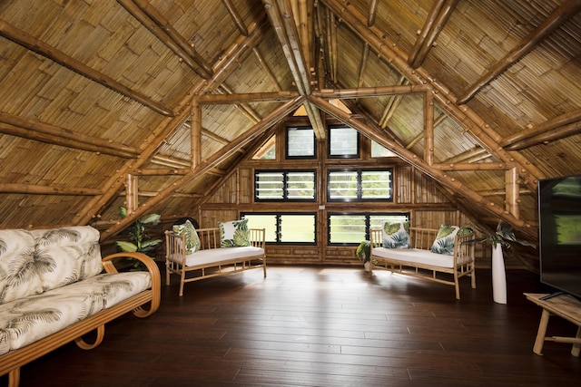 28-3033 Beach Rd, Pepeekeo, HI 96783 - sitting room featuring wooden walls, hardwood / wood-style floors, and wood ceiling