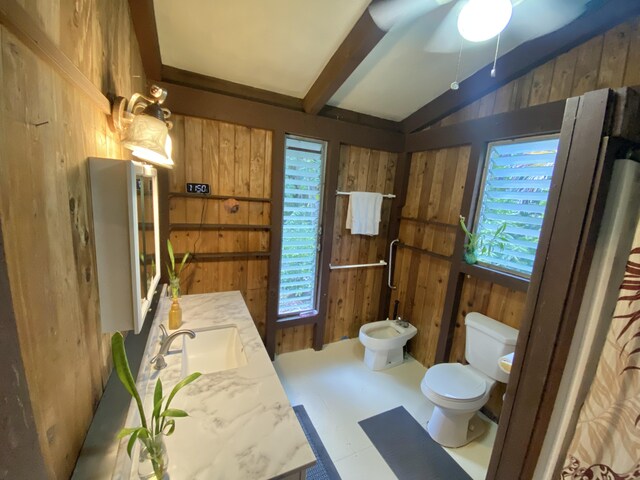 15-2773 Ono St, Pahoa, HI 96778 - bathroom with wooden walls, a bidet, toilet, healthy amount of natural light, and vanity