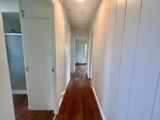1395 Ainaola Dr, Hilo, HI 96720 - hall with dark wood-style flooring, attic access, and baseboards