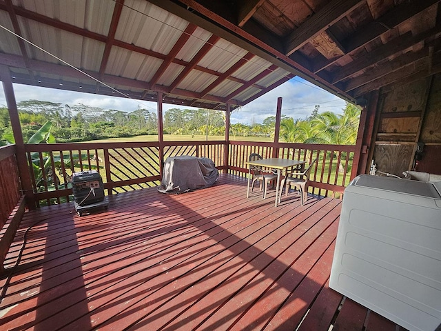 16-1745 35th Ave, Kurtistown, HI 96760 - wooden terrace featuring area for grilling, outdoor dining area, and view of wooded area