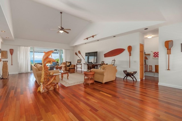 76-135 Kamehamalu St, Kailua-Kona, HI 96740 - living room with a ceiling fan, light wood-style flooring, and high vaulted ceiling
