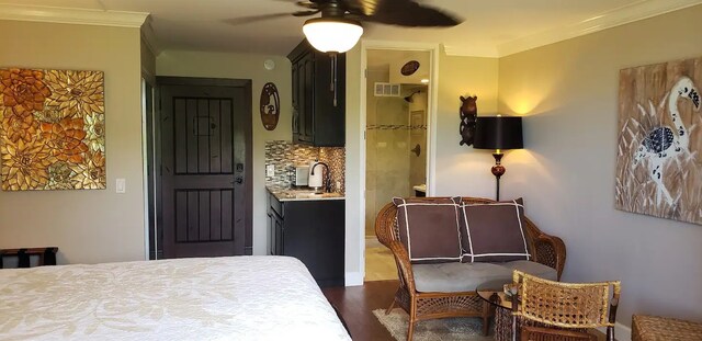 3811 Edward Rd Unit 1202, Princeville, HI 96722 - bedroom featuring dark wood finished floors, ornamental molding, and ceiling fan