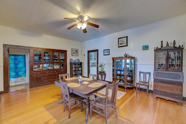 338 Kauila St, Hilo, HI 96720 - dining space with ceiling fan, light wood-style floors, and ornamental molding