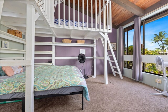 78-6800 Alii Dr Unit 6301, Kailua-Kona, HI 96740 - bedroom with multiple windows, carpet, and wooden ceiling