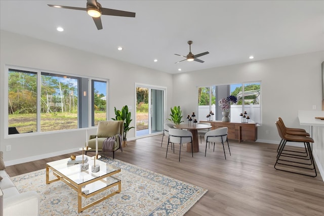 15-1517 Beach Rd, Keaau, HI 96749 - living room with a ceiling fan, baseboards, recessed lighting, and wood finished floors