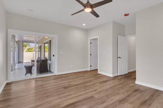 15-1517 Beach Rd, Keaau, HI 96749 - empty room with light wood-type flooring, ceiling fan, baseboards, and recessed lighting