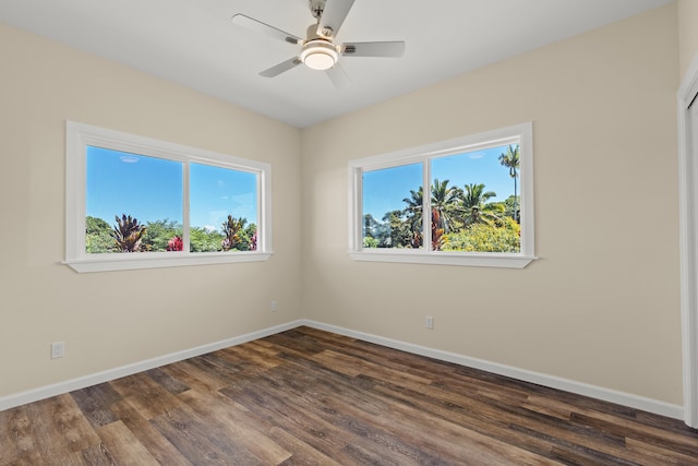 3905 Kila Pl, Hilo, HI 96720 - empty room with baseboards, dark wood finished floors, and ceiling fan