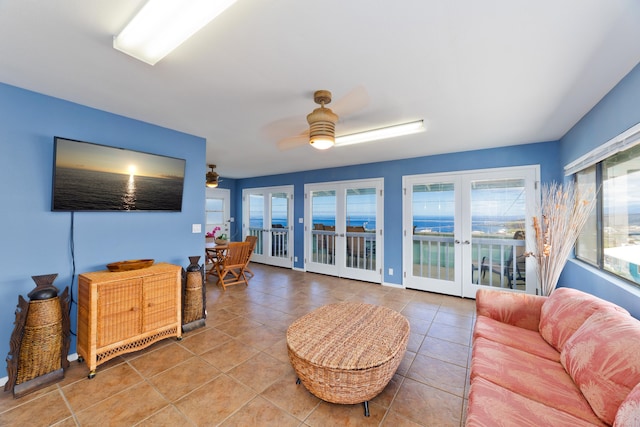 88-198 Aoao Ave, Captain Cook, HI 96704 - living room featuring french doors, ceiling fan, and tile patterned flooring