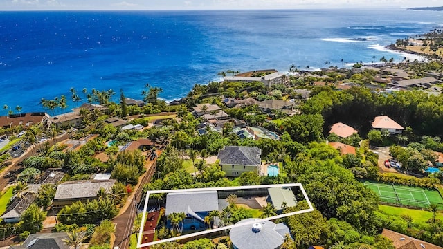 1650 Makanui Rd, Koloa, HI 96756 - aerial perspective of suburban area featuring property parcel outlined and a nearby body of water