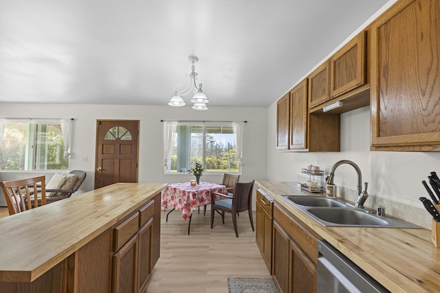 16-484 Laniuma St, Keaau, HI 96749 - kitchen with butcher block counters, a sink, dishwasher, and light wood-style flooring