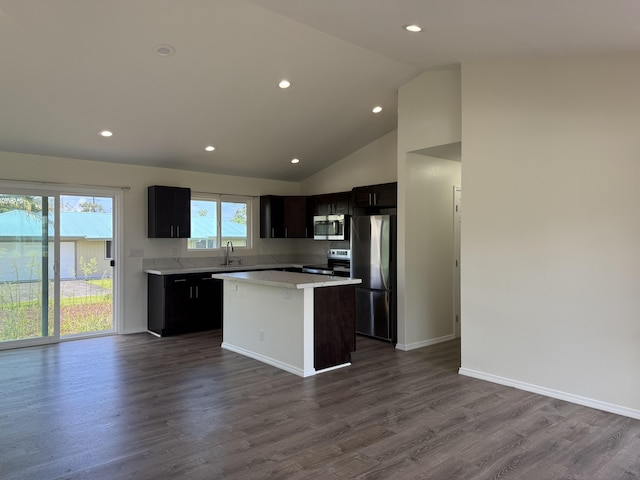 16-2051 Hale Way, Pahoa, HI 96778 - kitchen with appliances with stainless steel finishes, light countertops, a kitchen island, recessed lighting, and open floor plan