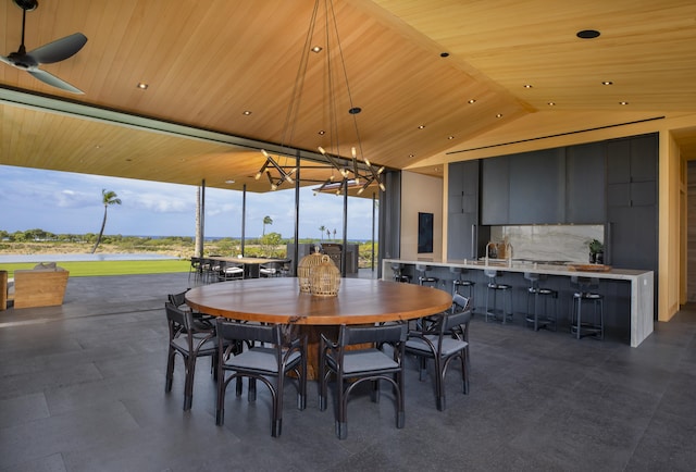 73-2210 Ala Kohanaiki, Kailua Kona, HI 96740 - dining area with wooden ceiling, a chandelier, and lofted ceiling