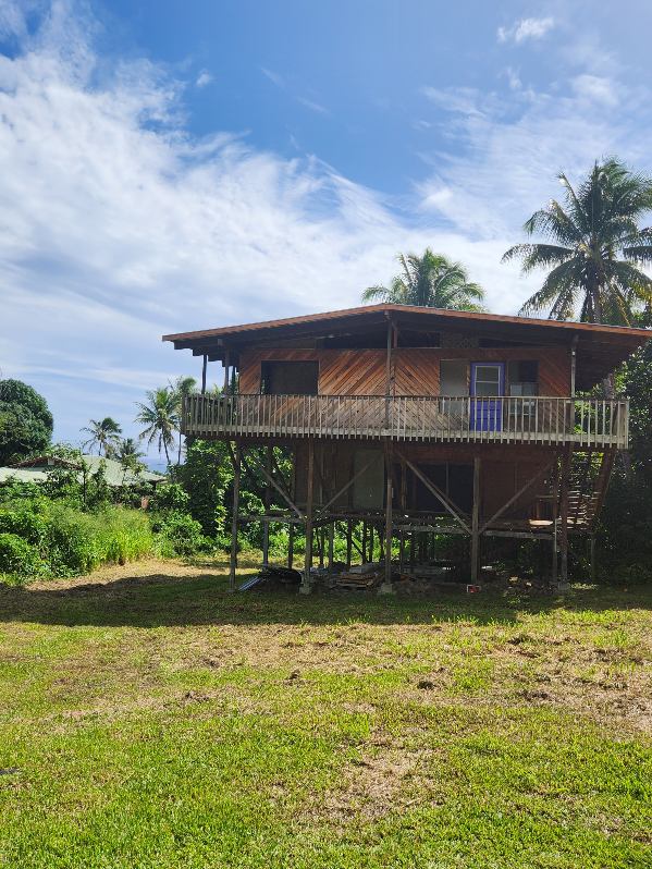 12-7205 Mauka Nui St, Pahoa, HI 96778 - back of house with stairs, a deck, and a lawn