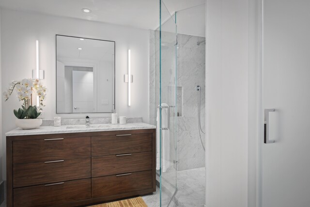 66-84 Kaunaoa Dr Unit C33, Kamuela, HI 96743 - full bathroom with a marble finish shower, vanity, and recessed lighting