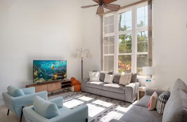 69-555 Waikoloa Beach Dr Unit 2105, Waikoloa, HI 96738 - living room with ceiling fan