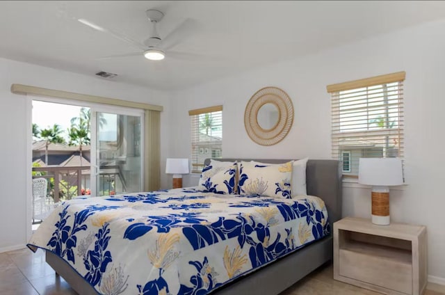 69-555 Waikoloa Beach Dr Unit 2105, Waikoloa, HI 96738 - bedroom with access to outside, baseboards, and ceiling fan