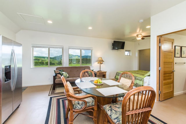 4737-C Koloa Rd Unit 6, Koloa, HI 96756 - dining room with a ceiling fan, baseboards, attic access, and recessed lighting
