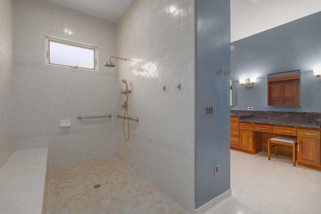 82-1171 Meli Rd, Captain Cook, HI 96704 - bathroom featuring a tile shower, vanity, and tile patterned flooring