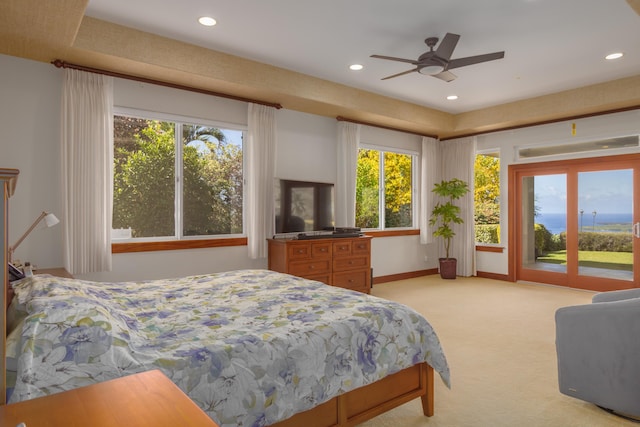 82-1171 Meli Rd, Captain Cook, HI 96704 - bedroom featuring access to outside, multiple windows, light colored carpet, and recessed lighting
