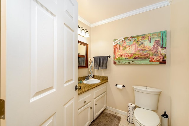 77-6469 Marlin Rd, Kailua-Kona, HI 96740 - bathroom with vanity, toilet, tile patterned flooring, ornamental molding, and baseboards