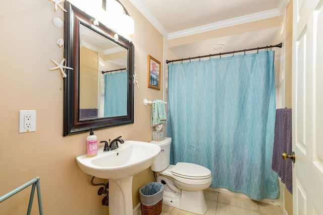 77-6469 Marlin Rd, Kailua-Kona, HI 96740 - full bathroom featuring toilet, tile patterned floors, crown molding, a shower with shower curtain, and a sink