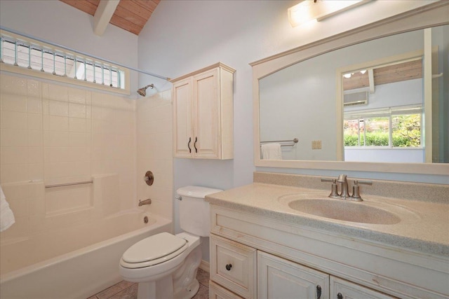 75-389 Hoene St, Kailua-Kona, HI 96740 - bathroom featuring toilet, shower / bath combination, vanity, and wood ceiling
