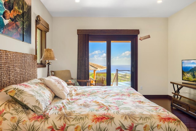 1001-L Puu Rd Unit 2, Kalaheo, HI 96741 - bedroom with access to outside, dark wood finished floors, recessed lighting, and baseboards