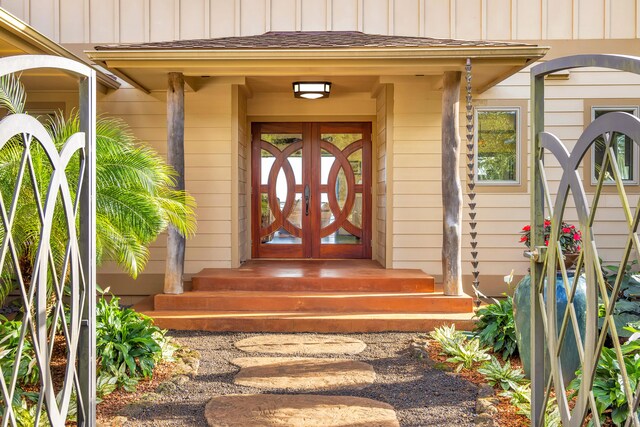 1001-L Puu Rd Unit 2, Kalaheo, HI 96741 - entrance to property featuring board and batten siding and french doors