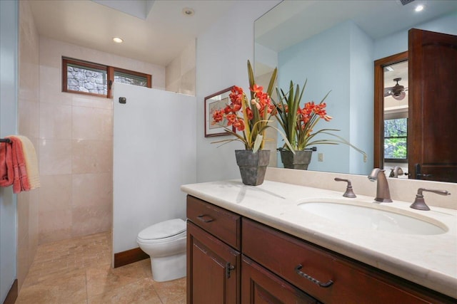 78-7024 Ola Mau St, Kailua-Kona, HI 96740 - bathroom featuring walk in shower, vanity, recessed lighting, and tile patterned flooring