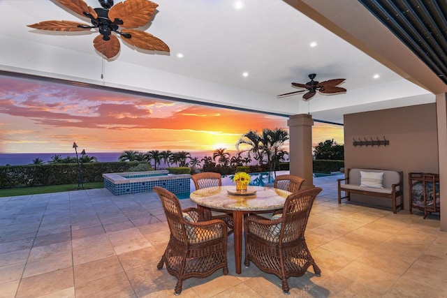 78-7024 Ola Mau St, Kailua-Kona, HI 96740 - view of patio / terrace featuring a ceiling fan, outdoor dining space, and a pool with connected hot tub