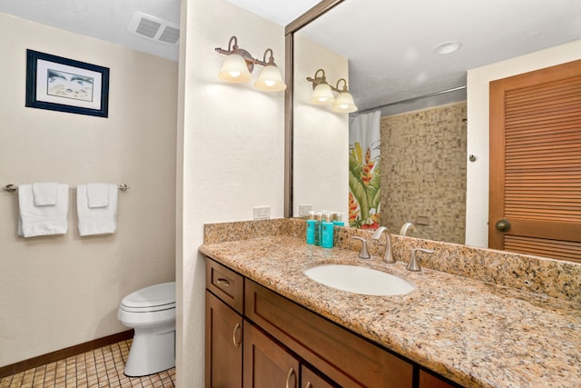 1870 Hoone Rd Unit 803, Koloa, HI 96756 - bathroom with vanity, toilet, baseboards, a shower with curtain, and tile patterned floors