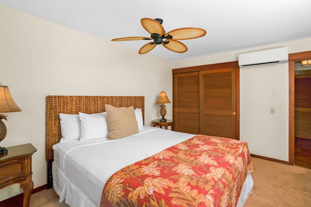 1870 Hoone Rd Unit 803, Koloa, HI 96756 - bedroom with a wall unit AC, light colored carpet, a closet, and baseboards