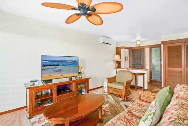 1870 Hoone Rd Unit 803, Koloa, HI 96756 - living room featuring baseboards, an AC wall unit, and ceiling fan