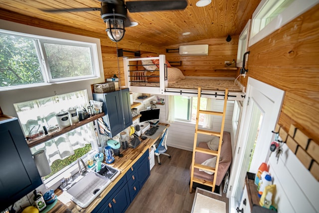 16-1961 Silversword Ct, Pahoa, HI 96778 - misc room featuring wood ceiling, ceiling fan, dark wood-style floors, and a desk