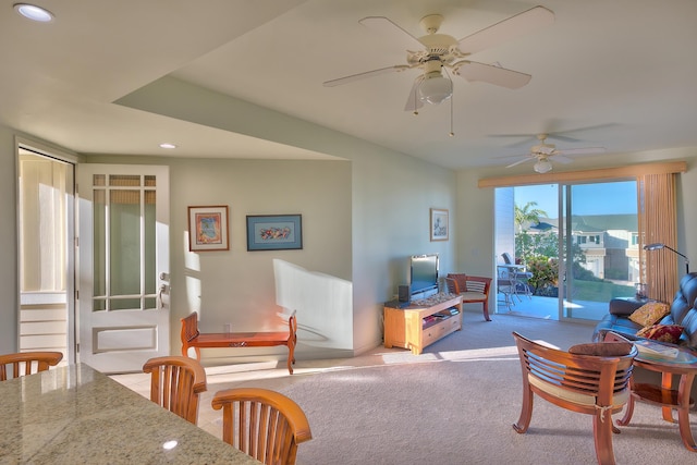 78-6833 Alii Dr Unit E5, Kailua-Kona, HI 96740 - living room featuring a ceiling fan, recessed lighting, and carpet