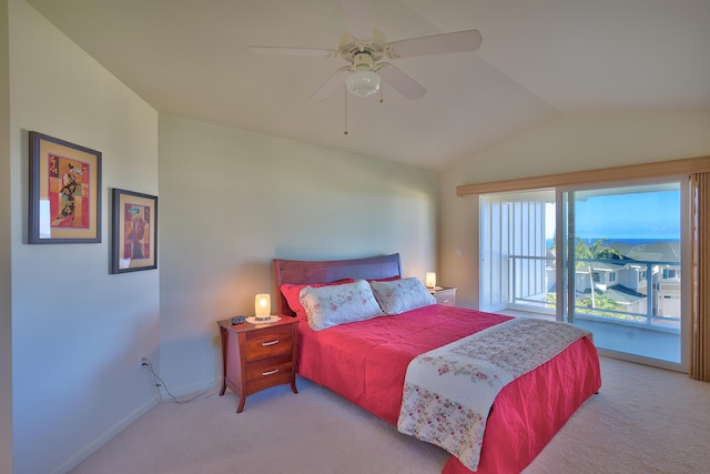 78-6833 Alii Dr Unit E5, Kailua-Kona, HI 96740 - bedroom with vaulted ceiling, carpet, access to exterior, baseboards, and ceiling fan