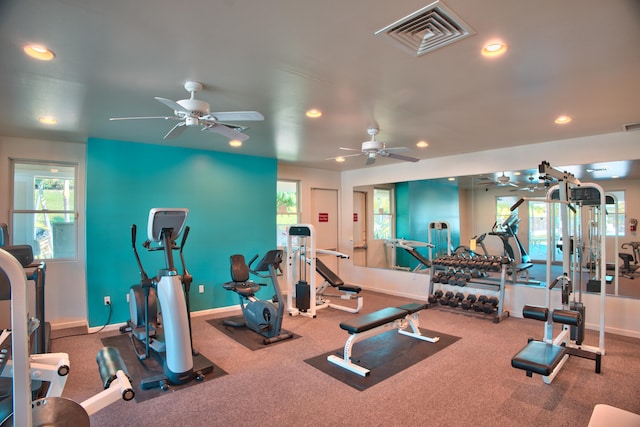 78-6833 Alii Dr Unit E5, Kailua-Kona, HI 96740 - exercise room with recessed lighting, baseboards, and ceiling fan