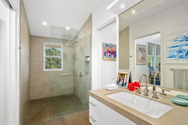 7465-C Koolau Rd, Kilauea, HI 96754 - bathroom featuring vanity, a walk in shower, and recessed lighting