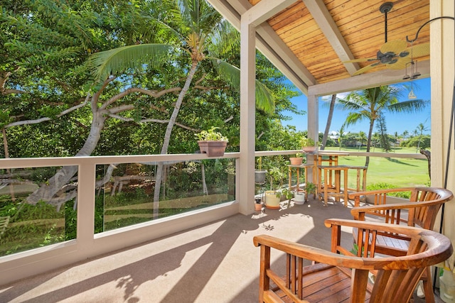 78-6800 Alii Dr Unit 7304, Kailua-Kona, HI 96740 - sunroom / solarium with wood ceiling, carpet, and a ceiling fan