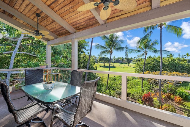 78-6800 Alii Dr Unit 7304, Kailua-Kona, HI 96740 - balcony with a ceiling fan, outdoor dining space, and view of golf course
