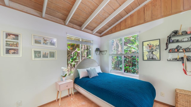 566-A Puuopae Rd, Kapaa, HI 96746 - bedroom with wood ceiling, baseboards, and light tile patterned floors