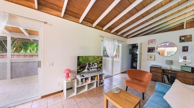 566-A Puuopae Rd, Kapaa, HI 96746 - living room featuring light tile patterned floors, wood ceiling, and baseboards