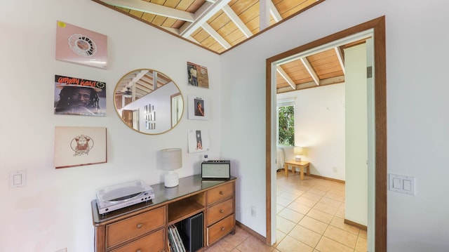 566-A Puuopae Rd, Kapaa, HI 96746 - hall featuring wooden ceiling, light tile patterned flooring, and baseboards