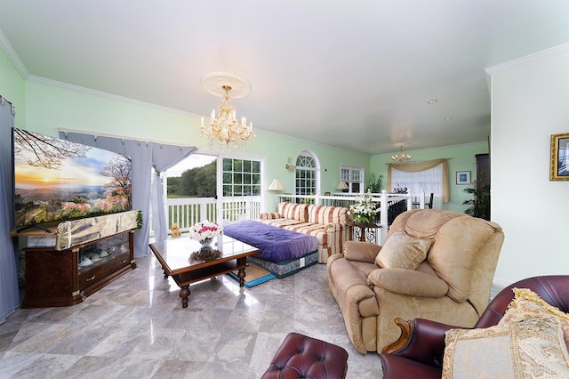 1890 Kaiao St, Hilo, HI 96720 - living area with a chandelier, crown molding, and marble finish floors