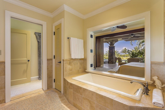 62-3947 Kaunaoa Iki Rd Unit 7A, Kamuela, HI 96743 - full bath featuring a garden tub, a closet, ornamental molding, and tile patterned floors