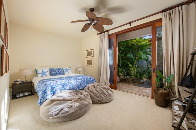 62-3947 Kaunaoa Iki Rd Unit 7A, Kamuela, HI 96743 - bedroom with carpet flooring, access to outside, and a ceiling fan