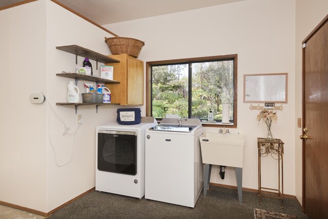 19-4235 Wright Rd, Volcano, HI 96785 - laundry room with cabinet space, washing machine and dryer, and baseboards