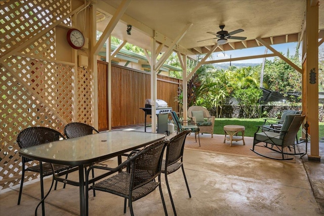 82-6289 Kahauloa St, Captain Cook, HI 96704 - view of patio / terrace featuring a ceiling fan, outdoor dining area, and grilling area