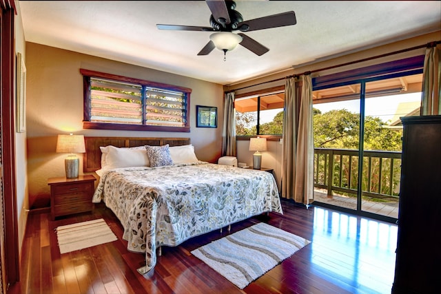 82-6289 Kahauloa St, Captain Cook, HI 96704 - bedroom with access to outside, hardwood / wood-style floors, and a ceiling fan