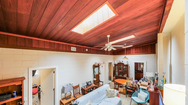 4460 Punee Rd Unit A, Koloa, HI 96756 - misc room with a skylight, wooden ceiling, lofted ceiling, ceiling fan, and concrete block wall
